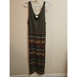 Green Knit Boho Maxi Dress With Tribal Floral Design Size 16